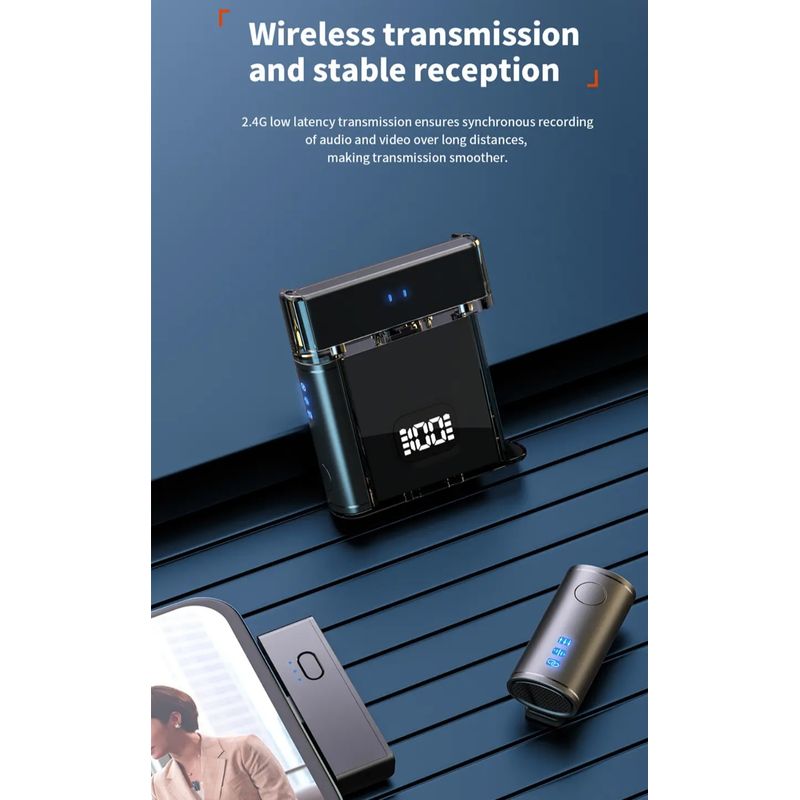 TV, Audio-Video si Foto - Audio profesionale - Microfoane profesionale - Set 2 microfoane lavaliera profesionale CRISTALIS SALE™,  cu accesorii full, cu magnet, mufe type c si lightning - Infinity.ro