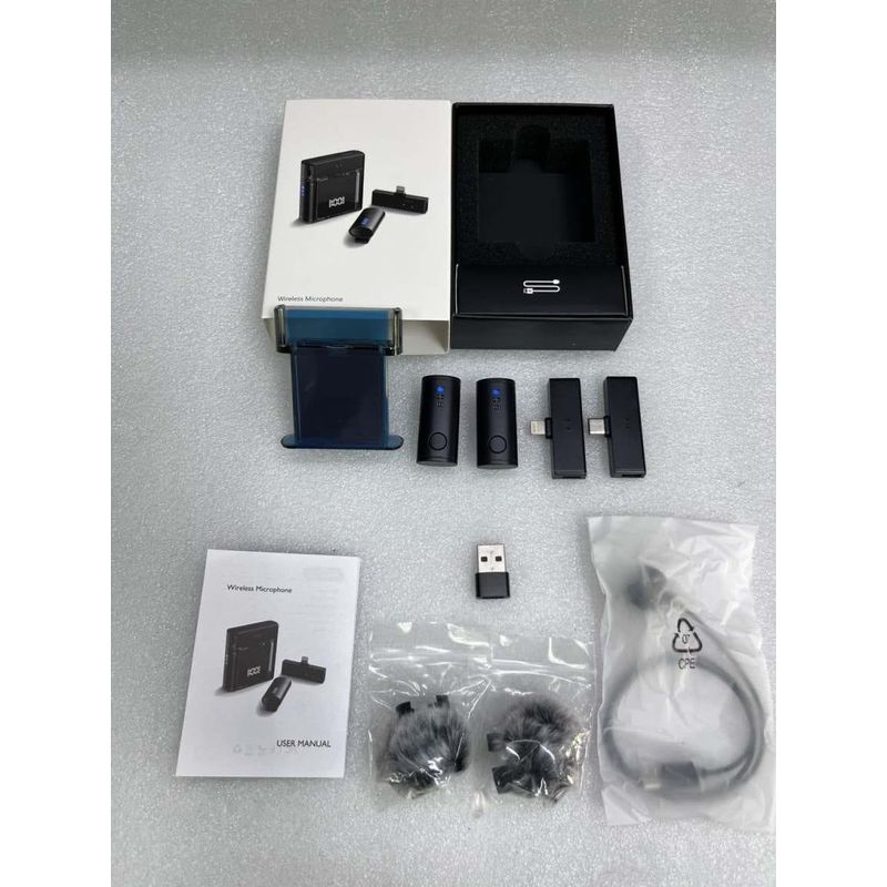 TV, Audio-Video si Foto - Audio profesionale - Microfoane profesionale - Set 2 microfoane lavaliera profesionale CRISTALIS SALE™,  cu accesorii full, cu magnet, mufe type c si lightning - Infinity.ro