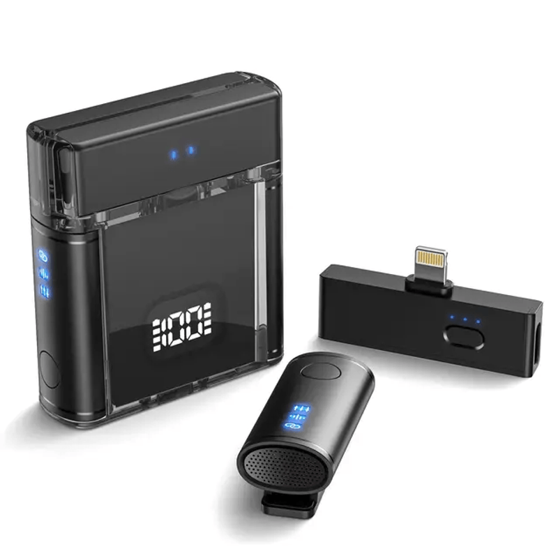 TV, Audio-Video si Foto - Audio profesionale - Microfoane profesionale - Set 2 microfoane lavaliera profesionale CRISTALIS SALE™,  cu accesorii full, cu magnet, mufe type c si lightning - Infinity.ro
