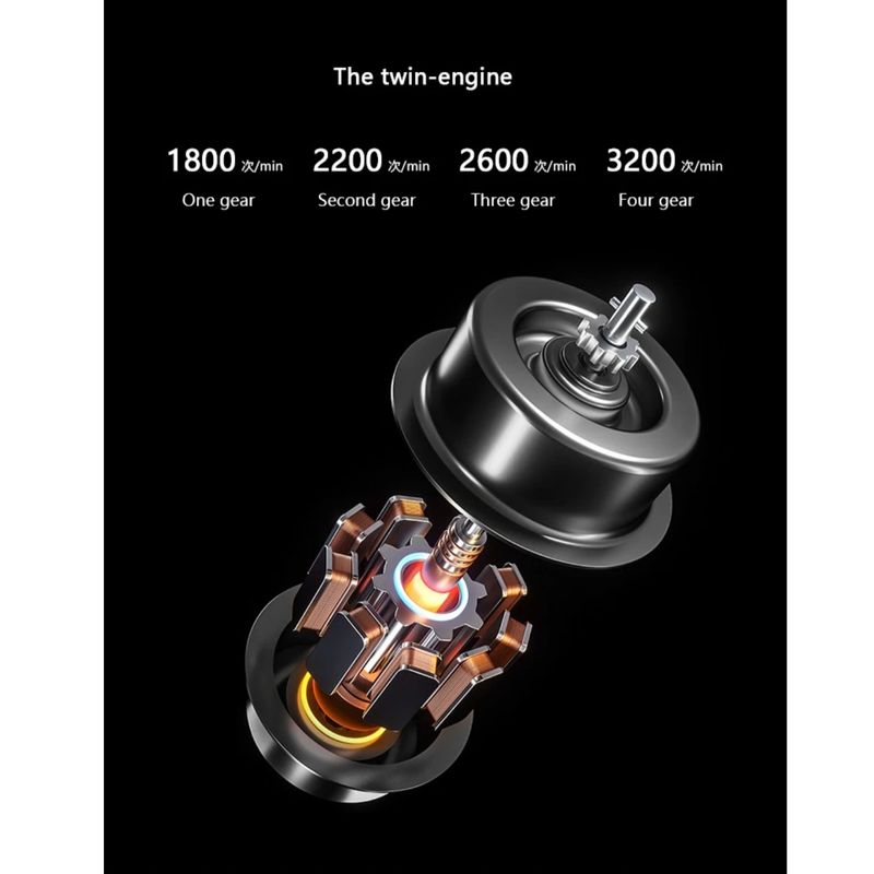 Ingrijire personala si Cosmetice - Sanatate si wellness - Articole wellness - Aparate si dispozitive de masaj - Aparat profesional masaj tip pistol CRISTALIS SALE™, 4 viteze, cap dublu, 8 capete, 3200 percutii, 2000mAh, motor dual, - Infinity.ro