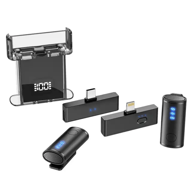 TV, Audio-Video si Foto - Audio profesionale - Microfoane profesionale - Set 2 microfoane lavaliera profesionale CRISTALIS SALE™,  cu accesorii full, cu magnet, mufe type c si lightning - Infinity.ro