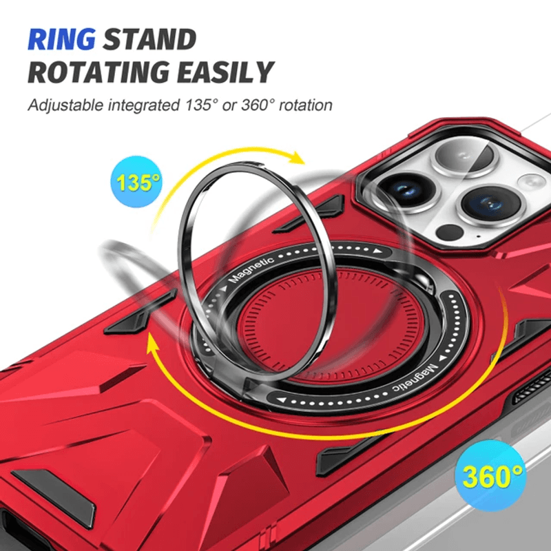 Laptop, Telefoane si Tablete - Telefoane mobile si accesorii - Accesorii Telefoane - Huse telefoane - Husa de protectie, Kickstand magnetic, CRISTALIS SALE™ cu suport inel, antishock, magsafe / rosu, iphone 15 plus - Infinity.ro