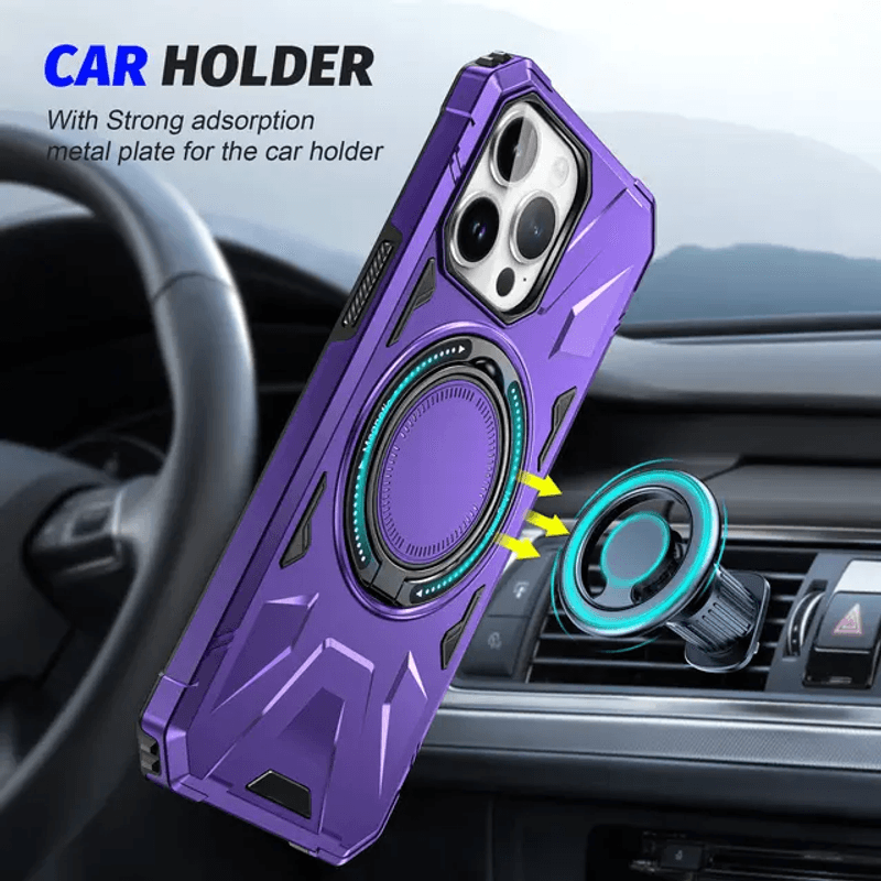 Laptop, Telefoane si Tablete - Telefoane mobile si accesorii - Accesorii Telefoane - Huse telefoane - Husa de protectie Kickstand magnetic, CRISTALIS SALE™ cu suport inel, antishock, magsafe/mov,  iphone 15 - Infinity.ro