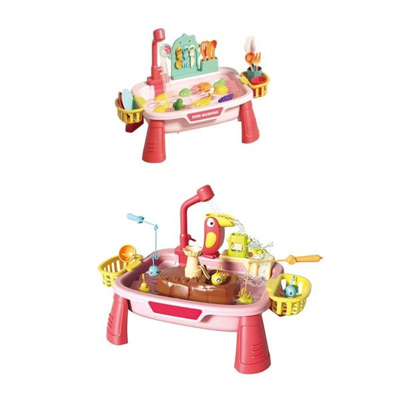 Jucarii, Copii si Bebe - Jucarii si jocuri - Jucarii & jocuri educative - Jucarii interactive - Set 2 in 1 joc de pescuit si chiuveta de bucatarie Roz - Infinity.ro