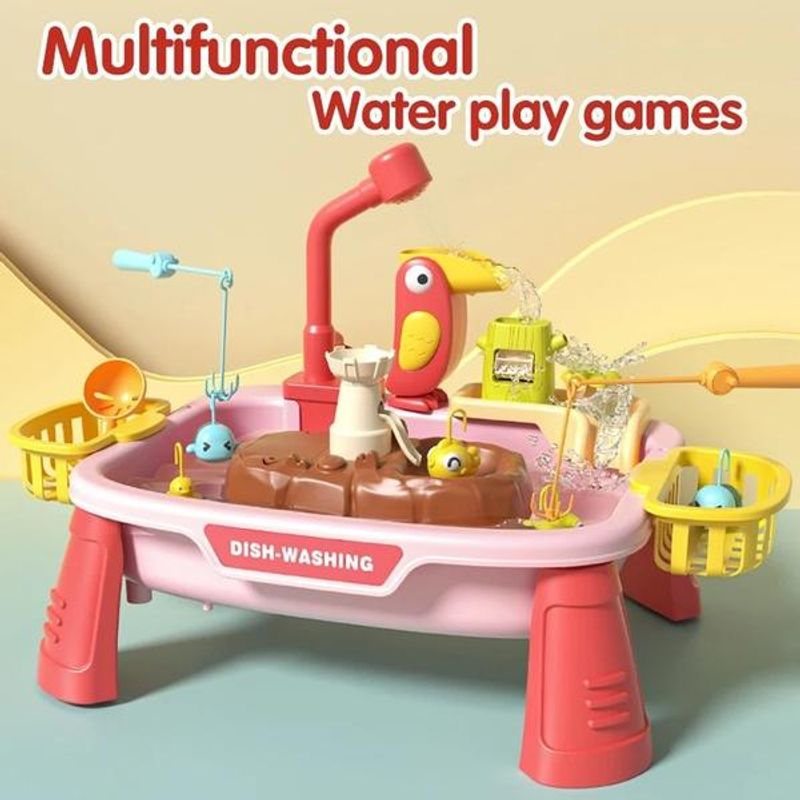 Jucarii, Copii si Bebe - Jucarii si jocuri - Jucarii & jocuri educative - Jucarii interactive - Set 2 in 1 joc de pescuit si chiuveta de bucatarie Roz - Infinity.ro