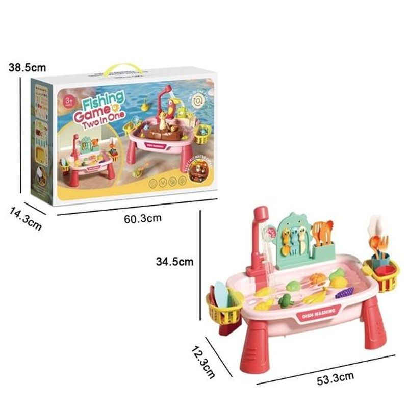 Jucarii, Copii si Bebe - Jucarii si jocuri - Jucarii & jocuri educative - Jucarii interactive - Set 2 in 1 joc de pescuit si chiuveta de bucatarie Roz - Infinity.ro