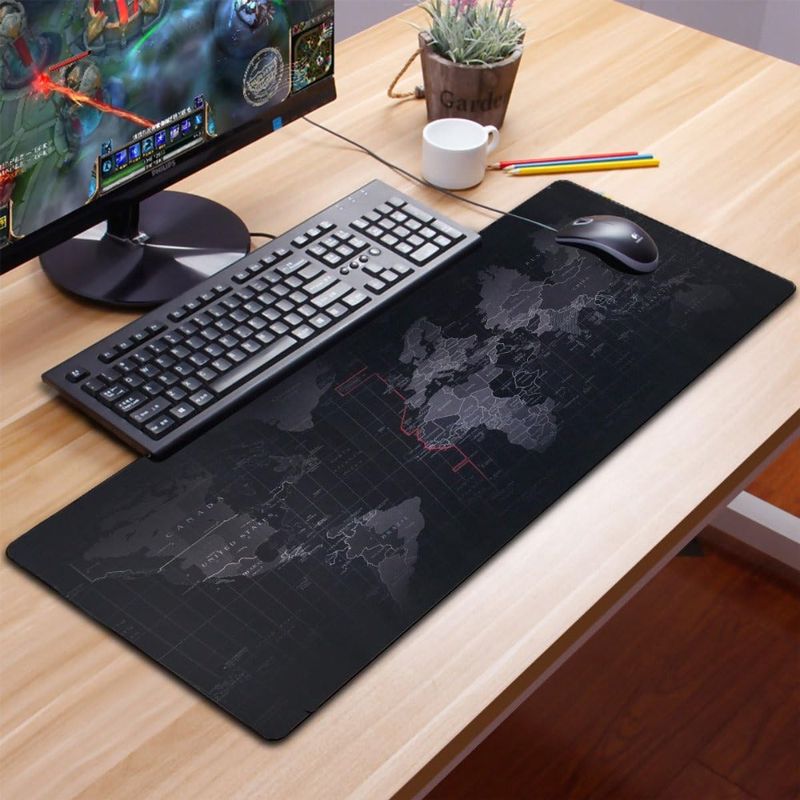 PC, gaming si accesorii - Periferice PC - Mousepad - Mousepad Mare Cauciucat pentru Gaming, Birou, Office, Antiderapant, Cusaturi, Waterproof, model Harta Lumii, 80 x 30cm - Infinity.ro