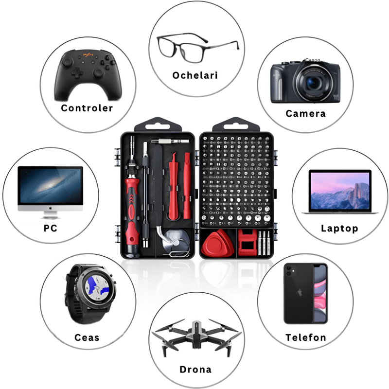 Casa si Gradina - Constructii - Scule de mana si unelte - Surubelnite - Set Surubelnite de Precizie 110 in 1, 98 Biti, pentru Electronice, Electrocasnice, Flexibila, cu Ventuza - Infinity.ro