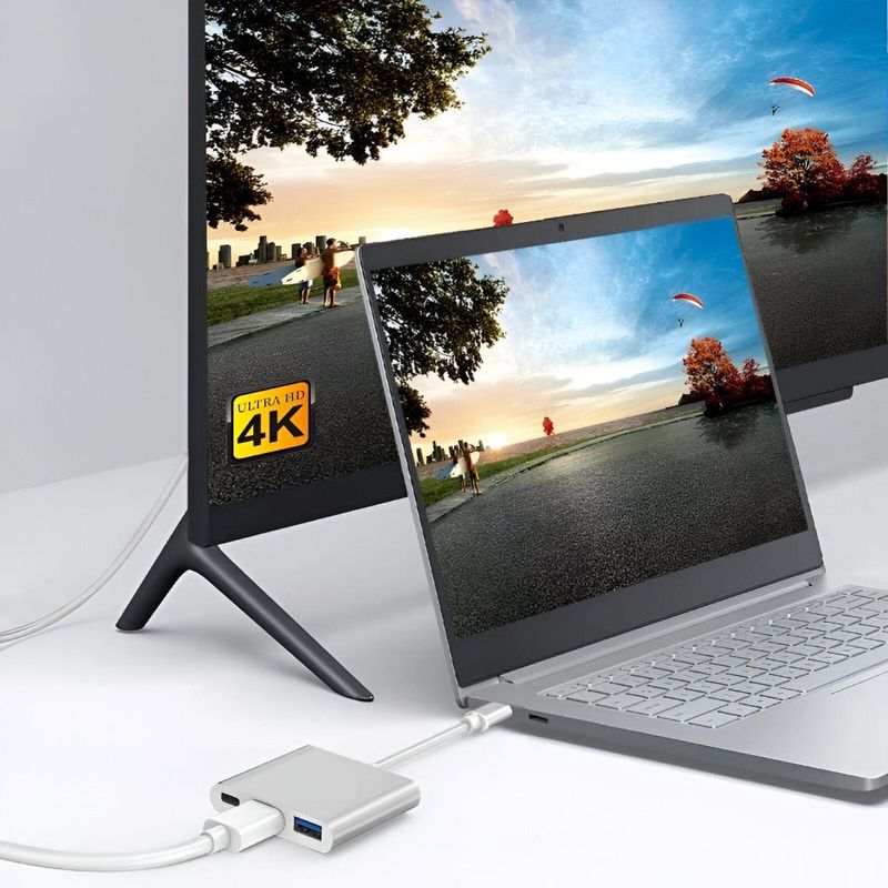 PC, gaming si accesorii - Retelistica - Hub-uri - Hub Adaptor Multiport 3 in 1, USB-C, USB 3.1, HDMI 4K, Plug&Play, 10 Gbps, Chipset 1.4 Suport 3D - Infinity.ro