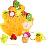 Jucarii, Copii si Bebe - Jucarii si jocuri - Jucarii & jocuri educative - Jocuri si jucarii educative - Joc Educativ de Echilibru Arici cu Fructe Colorate, Stivuit, Lemn Montessori, 12 Piese, Zar si Snur, + 3 ani - Infinity.ro