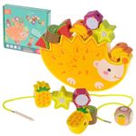 Jucarii, Copii si Bebe - Jucarii si jocuri - Jucarii & jocuri educative - Jocuri si jucarii educative - Joc Educativ de Echilibru Arici cu Fructe Colorate, Stivuit, Lemn Montessori, 12 Piese, Zar si Snur, + 3 ani - Infinity.ro