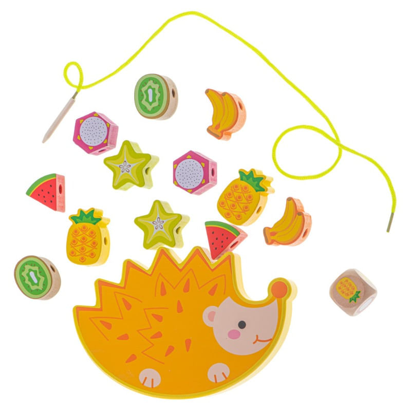 Jucarii, Copii si Bebe - Jucarii si jocuri - Jucarii & jocuri educative - Jocuri si jucarii educative - Joc Educativ de Echilibru Arici cu Fructe Colorate, Stivuit, Lemn Montessori, 12 Piese, Zar si Snur, + 3 ani - Infinity.ro