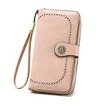 Fashion, accesorii si bijuterii - Femei - Accesorii femei - Portofele femei - Portofel dama piele, BLEKSY, blocare RFID anti scanare carduri, fermoar si curea de mana, 19x11x3.5 cm, Roz - Infinity.ro