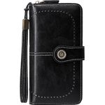 Fashion, accesorii si bijuterii - Femei - Accesorii femei - Portofele femei - Portofel dama piele, BLEKSY, blocare RFID anti scanare carduri, fermoar si curea de mana, 19x11x3.5 cm, Negru - Infinity.ro