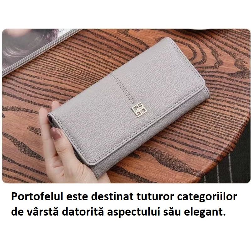 Fashion, accesorii si bijuterii - Femei - Accesorii femei - Portofele femei - Portofel dama piele, BLEKSY, aspect elegant, inchidere magnetica, spatii pentru bancnote, documente si carduri, gri - Infinity.ro