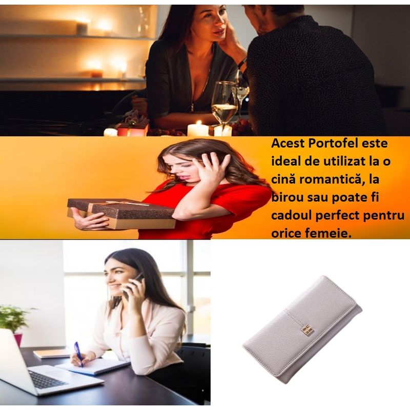 Fashion, accesorii si bijuterii - Femei - Accesorii femei - Portofele femei - Portofel dama piele, BLEKSY, aspect elegant, inchidere magnetica, spatii pentru bancnote, documente si carduri, gri - Infinity.ro