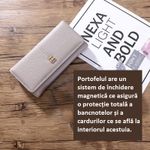 Fashion, accesorii si bijuterii - Femei - Accesorii femei - Portofele femei - Portofel dama piele, BLEKSY, aspect elegant, inchidere magnetica, spatii pentru bancnote, documente si carduri, gri - Infinity.ro