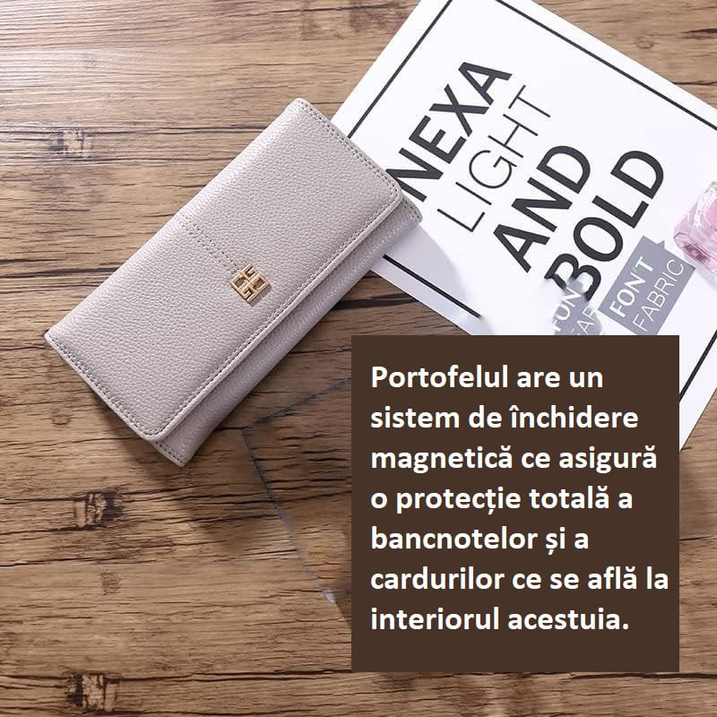 Fashion, accesorii si bijuterii - Femei - Accesorii femei - Portofele femei - Portofel dama piele, BLEKSY, aspect elegant, inchidere magnetica, spatii pentru bancnote, documente si carduri, gri - Infinity.ro