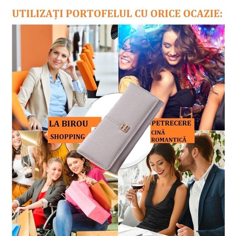 Fashion, accesorii si bijuterii - Femei - Accesorii femei - Portofele femei - Portofel dama piele, BLEKSY, aspect elegant, inchidere magnetica, spatii pentru bancnote, documente si carduri, gri - Infinity.ro