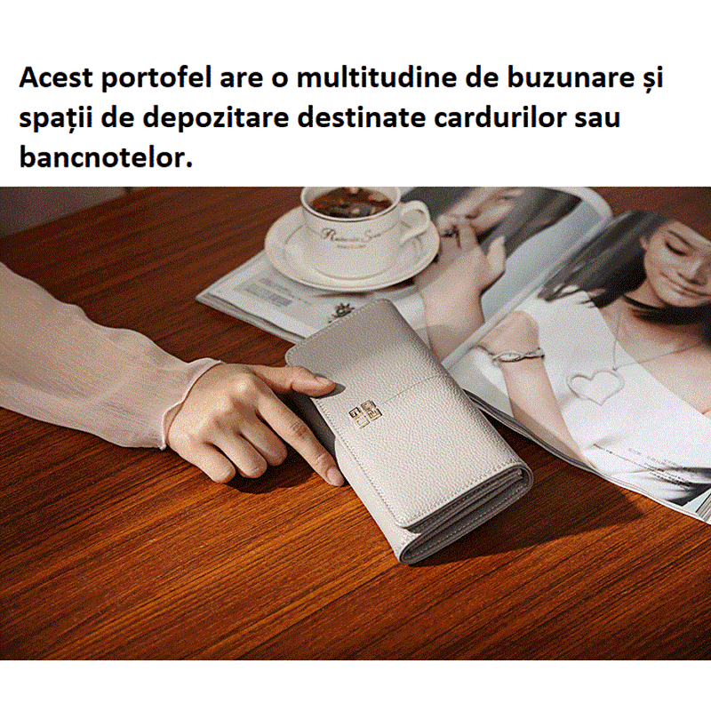 Fashion, accesorii si bijuterii - Femei - Accesorii femei - Portofele femei - Portofel dama piele, BLEKSY, aspect elegant, inchidere magnetica, spatii pentru bancnote, documente si carduri, gri - Infinity.ro