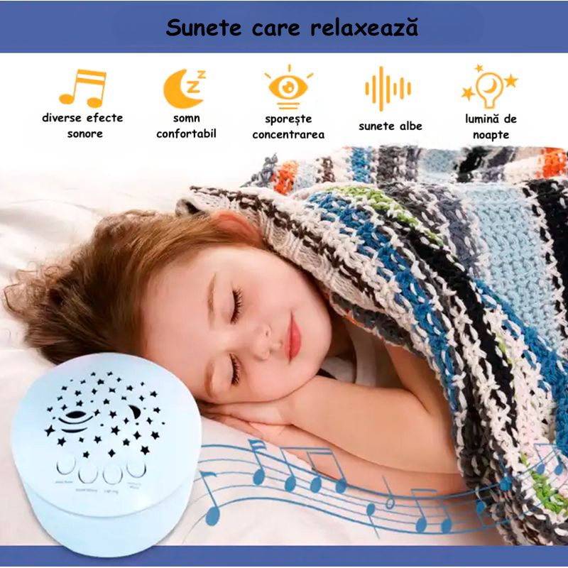 Jucarii, Copii si Bebe - Jucarii si jocuri - Jucarii bebelusi - Jucarii interactive bebelusi - Iepure de plus ambrasmart, cu Lumina de Noapte, cu Muzica si Sunete Albe, pentru Copii, multifunctional, Albastru - Infinity.ro