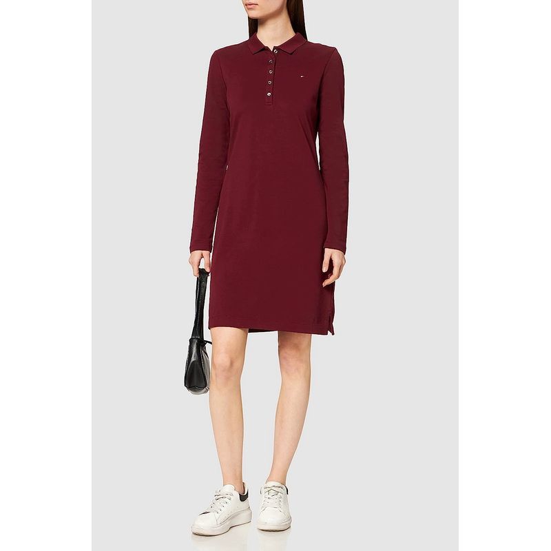 Fashion, accesorii si bijuterii - Femei - Imbracaminte femei - Rochii femei - Rochie mini Tommy Hilfiger cu logo discret M INTL Rosu Bordo - Infinity.ro
