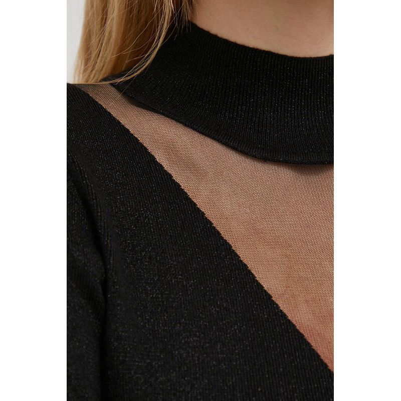 Fashion, accesorii si bijuterii - Femei - Imbracaminte femei - Rochii femei - Rochie midi tricotata Guess cu segment transparent Negru XS INTL - Infinity.ro