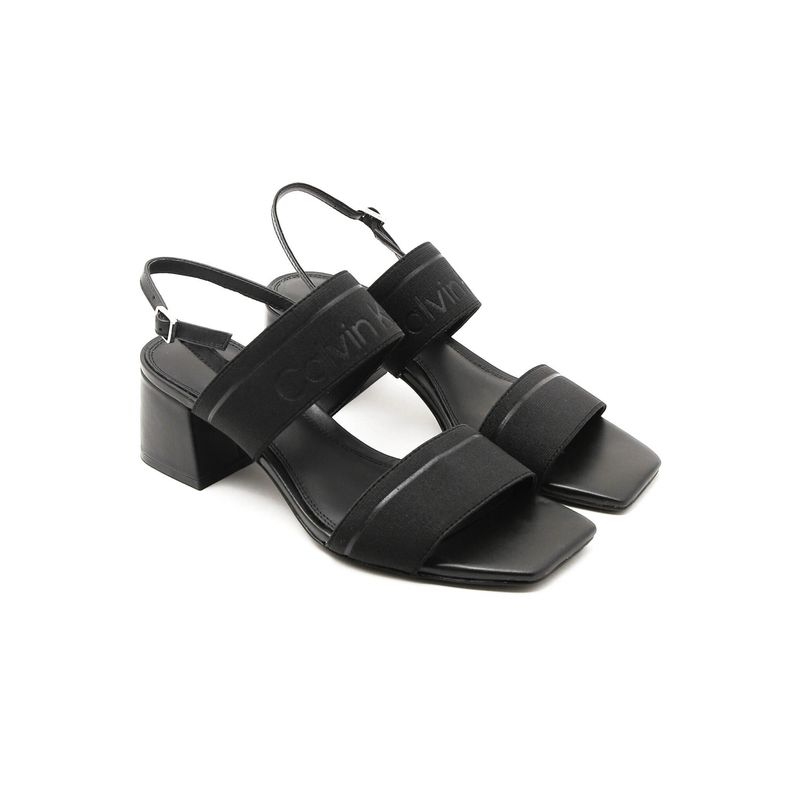 Fashion, accesorii si bijuterii - Femei - Incaltaminte femei - Sandale femei - Sandale Calvin Klein cu toc masiv si insertii de piele 39 EU Negru - Infinity.ro
