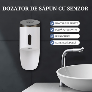 Dozator automat de sapun lichid, senzor inteligent Touchless, montare pe perete, impermeabil, alb, capacitate 750 ml