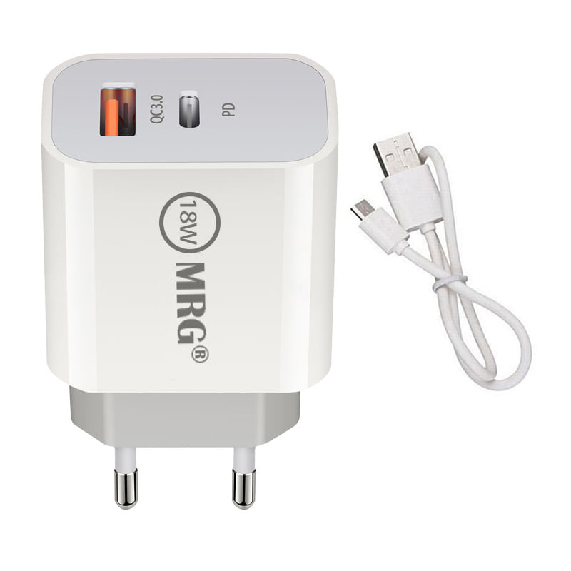 Laptop, Telefoane si Tablete - Telefoane mobile si accesorii - Accesorii Telefoane - Incarcatoare telefoane - Incarcator Retea MRG MJX610, 18 W, USB PD TypeC, Cablu MicroUSB inclus - Infinity.ro