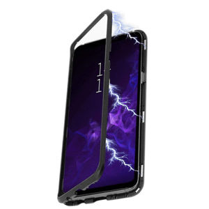 Husa Magnetica de inalta Calitate pentru iPhone Xs Max, cu Rama Metalica si Spate din Sticla Securizata, in Culoarea Negru-Transparent