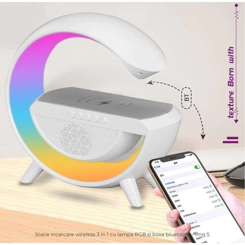 TV, Audio-Video si Foto - Portabile audio - Boxe portabile - Boxa cu Incarcator Wireless si Lampa MRG MBT2301 , Bluetooth, LED RGB, Alb - Infinity.ro