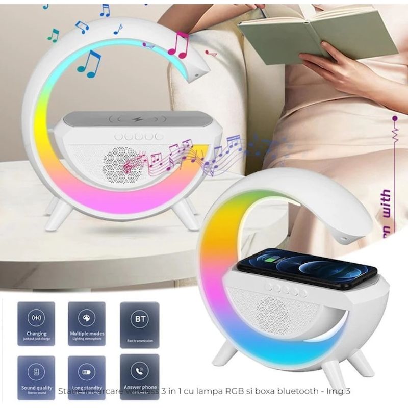 TV, Audio-Video si Foto - Portabile audio - Boxe portabile - Boxa cu Incarcator Wireless si Lampa MRG MBT2301 , Bluetooth, LED RGB, Alb - Infinity.ro