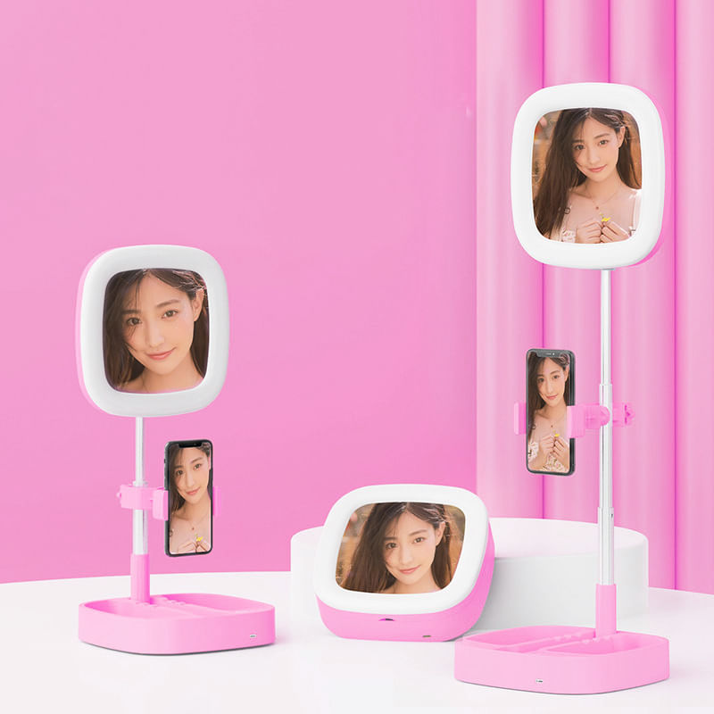 Ingrijire personala si Cosmetice - Machiaj - Oglinzi cosmetice - Oglinda Machiaj MRG M812, cu Lumina, cu Suport , Roz - Infinity.ro