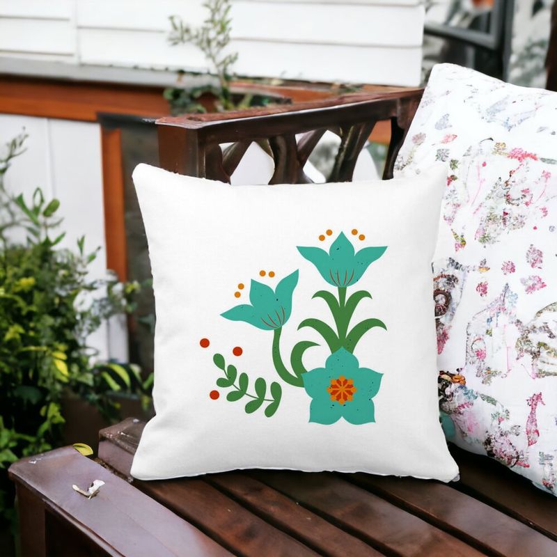 Casa si Gradina - Textile si covoare - Perne si pilote - Perne decorative - Perna Decorativa Patrata Florale Verzi, 40x40 cm, Alb mat, Husa Detasabila, Burduf - Infinity.ro