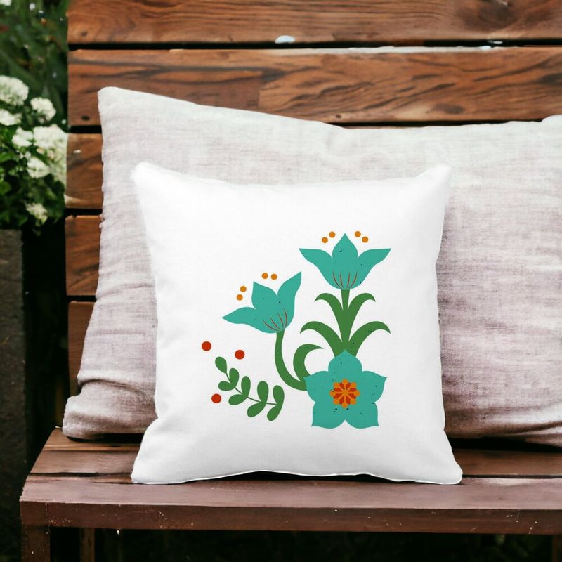 Casa si Gradina - Textile si covoare - Perne si pilote - Perne decorative - Perna Decorativa Patrata Florale Verzi, 40x40 cm, Alb mat, Husa Detasabila, Burduf - Infinity.ro