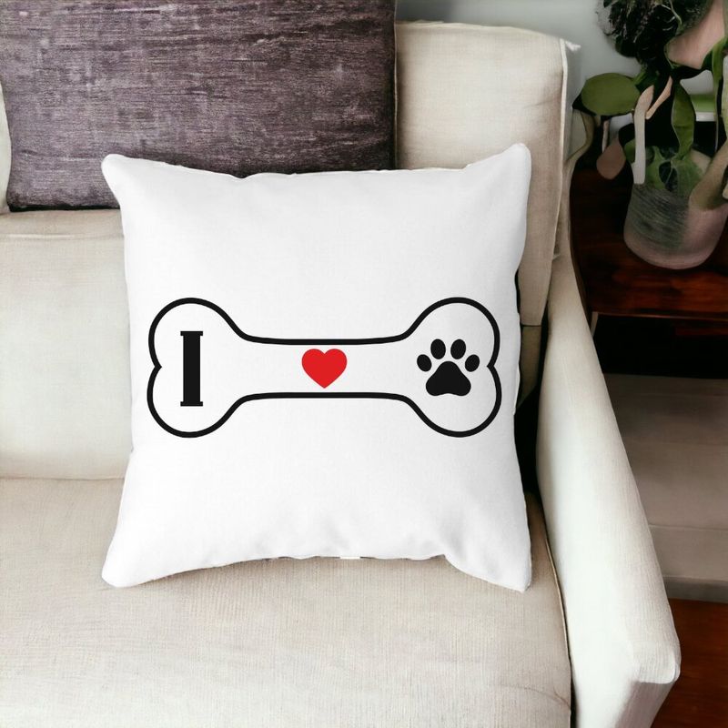 Casa si Gradina - Textile si covoare - Perne si pilote - Perne decorative - Perna Decorativa Patrata I love Doggos, 40x40 cm, Alb mat, Husa Detasabila, Burduf - Infinity.ro