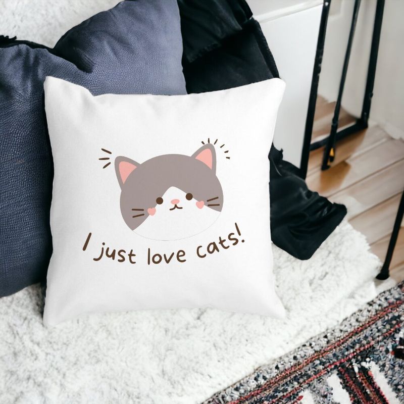 Casa si Gradina - Textile si covoare - Perne si pilote - Perne decorative - Perna Decorativa Patrata I Just Love Cats, 40x40 cm, Alb mat, Husa Detasabila, Burduf - Infinity.ro