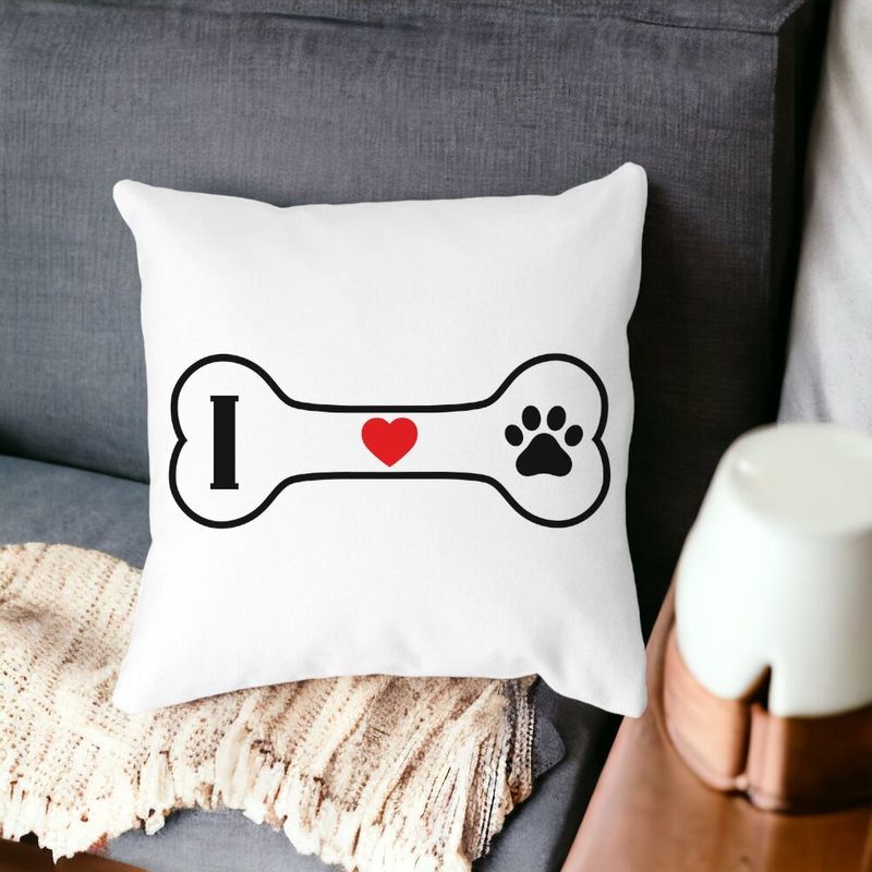 Casa si Gradina - Textile si covoare - Perne si pilote - Perne decorative - Perna Decorativa Patrata I love Doggos, 40x40 cm, Alb mat, Husa Detasabila, Burduf - Infinity.ro