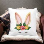 Casa si Gradina - Textile si covoare - Perne si pilote - Perne decorative - Perna Decorativa Patrata Iepuras Floral, 40x40 cm, Alb mat, Husa Detasabila, Burduf - Infinity.ro