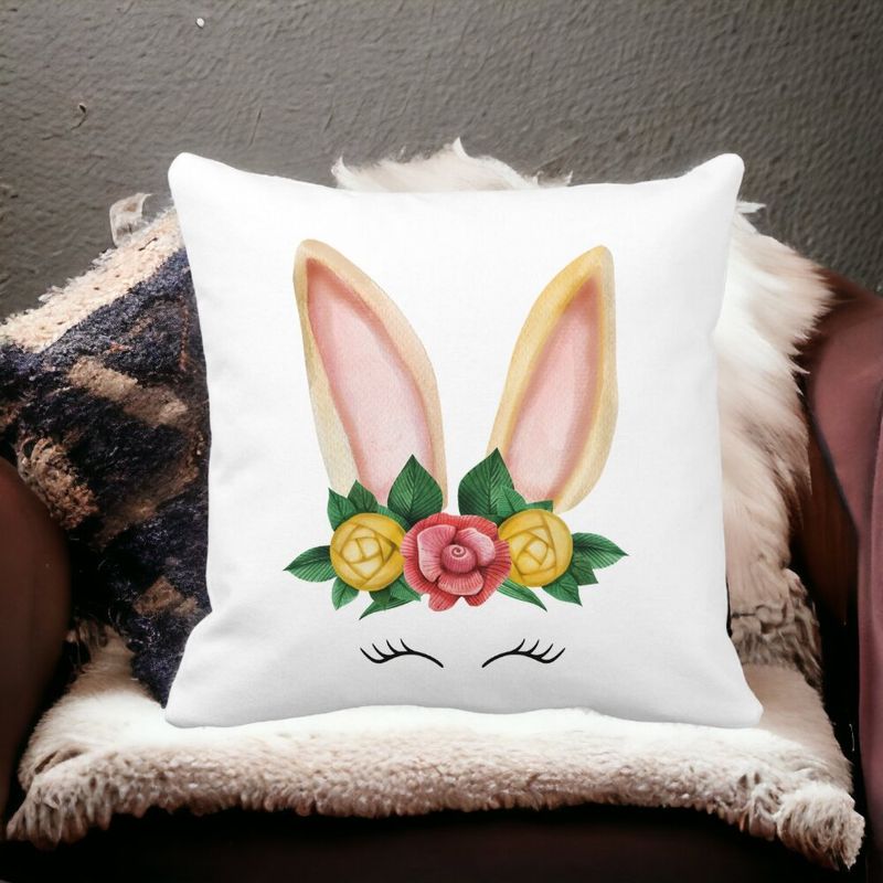 Casa si Gradina - Textile si covoare - Perne si pilote - Perne decorative - Perna Decorativa Patrata Iepuras Floral, 40x40 cm, Alb mat, Husa Detasabila, Burduf - Infinity.ro