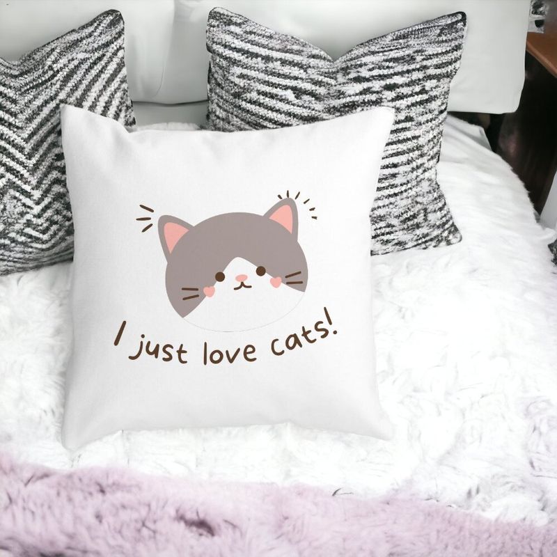Casa si Gradina - Textile si covoare - Perne si pilote - Perne decorative - Perna Decorativa Patrata I Just Love Cats, 40x40 cm, Alb mat, Husa Detasabila, Burduf - Infinity.ro