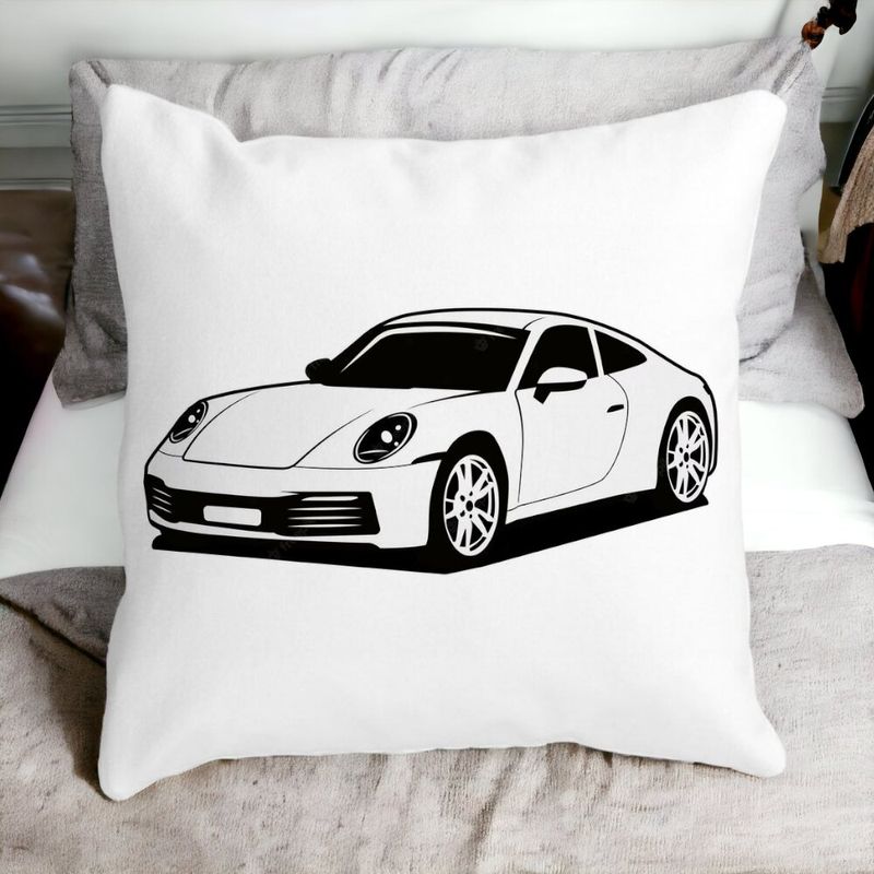 Casa si Gradina - Textile si covoare - Perne si pilote - Perne decorative - Perna Decorativa Patrata Porsche 911,40x40 cm, Alb mat, Husa Detasabila, Burduf - Infinity.ro