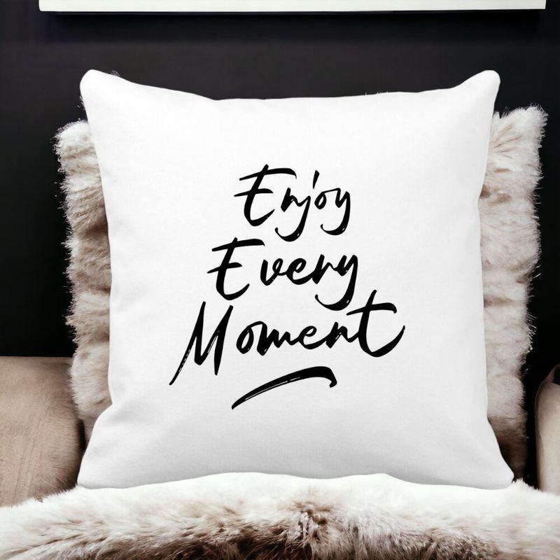 Casa si Gradina - Textile si covoare - Perne si pilote - Perne decorative - Perna Decorativa, Enjoy Every Moment, 40x40 cm, Alb mat, Husa Detasabila, Burduf - Infinity.ro