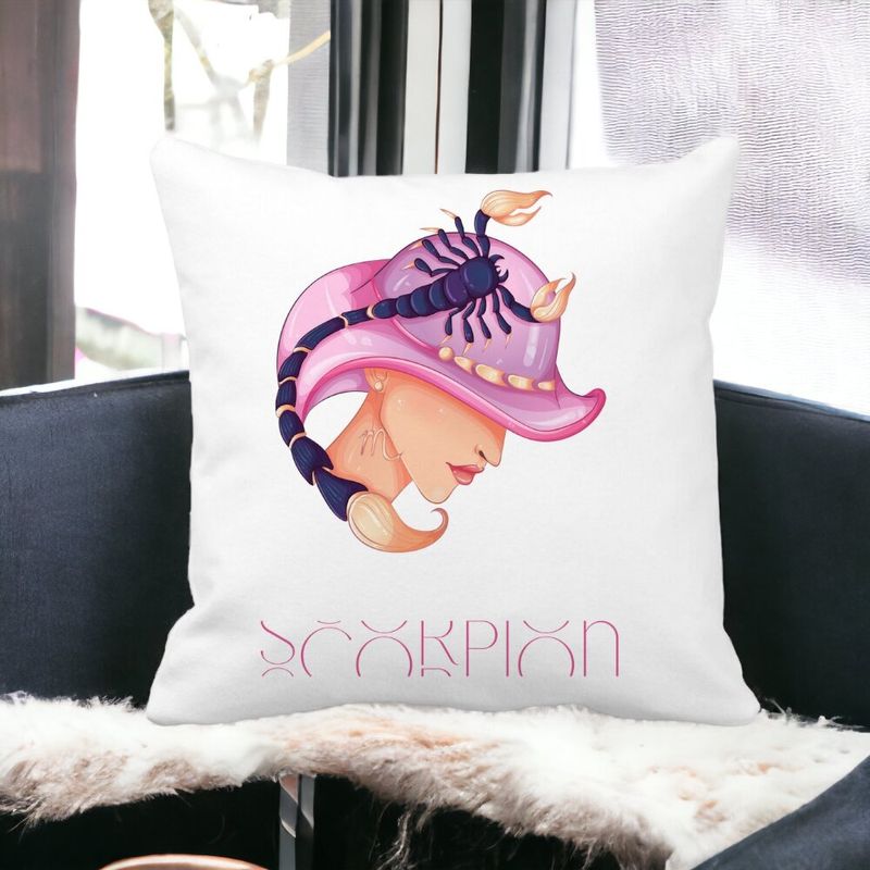 Casa si Gradina - Textile si covoare - Perne si pilote - Perne decorative - Perna Decorativa, Zodia Scorpion, 40x40 cm, Alb mat, Husa Detasabila, Burduf - Infinity.ro