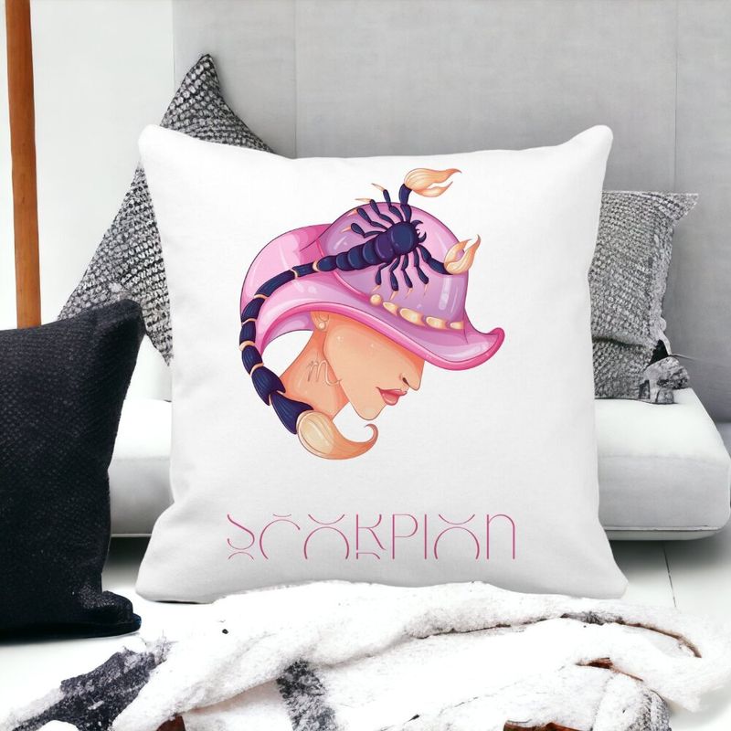 Casa si Gradina - Textile si covoare - Perne si pilote - Perne decorative - Perna Decorativa, Zodia Scorpion, 40x40 cm, Alb mat, Husa Detasabila, Burduf - Infinity.ro