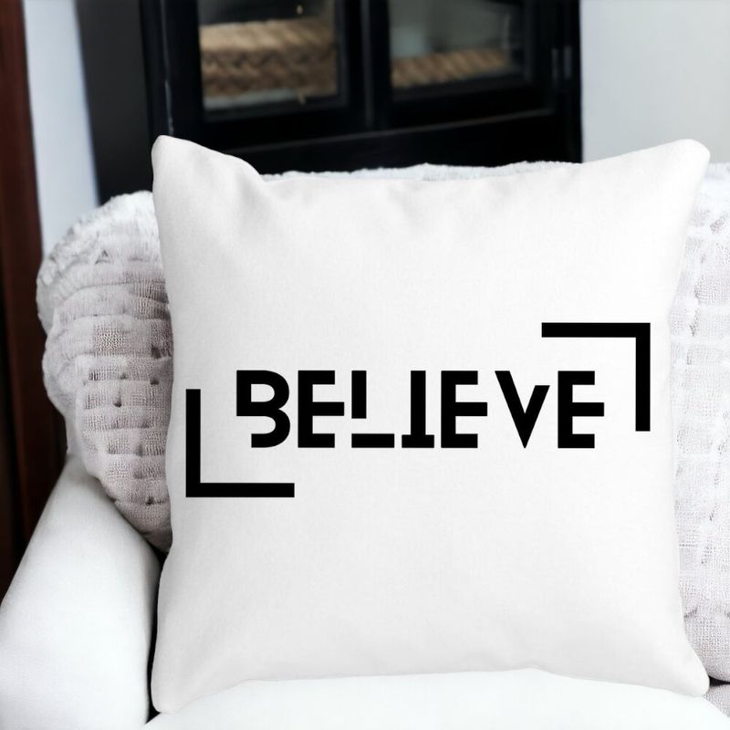 Casa si Gradina - Textile si covoare - Perne si pilote - Perne decorative - Perna Decorativa, Believe, 40x40 cm, Alb mat, Husa Detasabila, Burduf - Infinity.ro