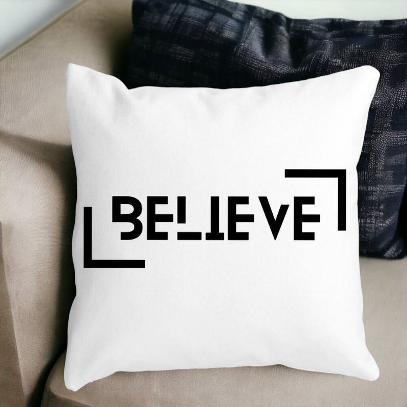 Casa si Gradina - Textile si covoare - Perne si pilote - Perne decorative - Perna Decorativa, Believe, 40x40 cm, Alb mat, Husa Detasabila, Burduf - Infinity.ro