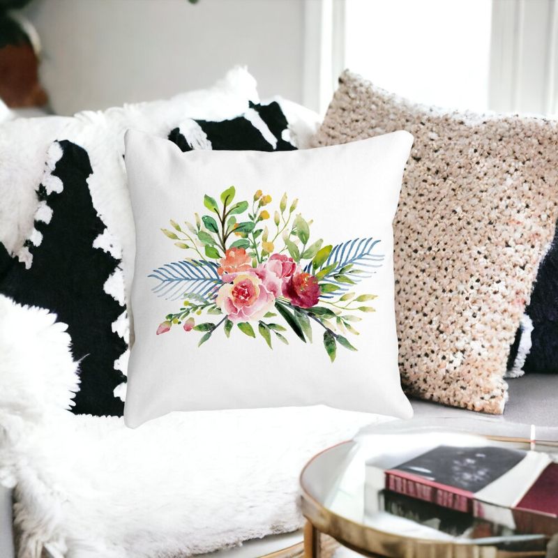 Casa si Gradina - Textile si covoare - Perne si pilote - Perne decorative - Perna Decorativa, Florale de vara, 40x40 cm, Alb mat, Husa Detasabila, Burduf - Infinity.ro
