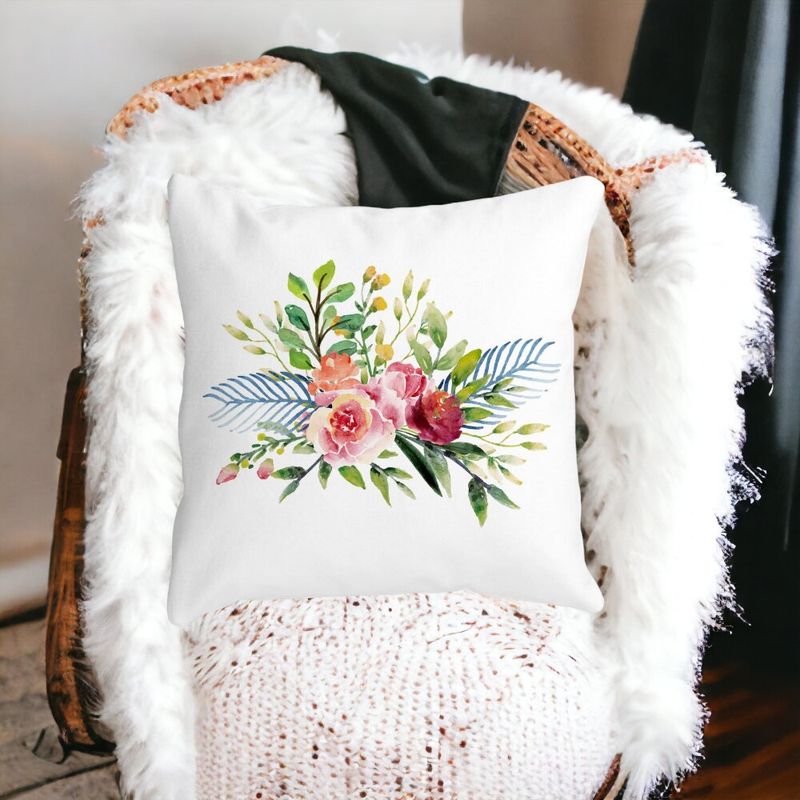 Casa si Gradina - Textile si covoare - Perne si pilote - Perne decorative - Perna Decorativa, Florale de vara, 40x40 cm, Alb mat, Husa Detasabila, Burduf - Infinity.ro